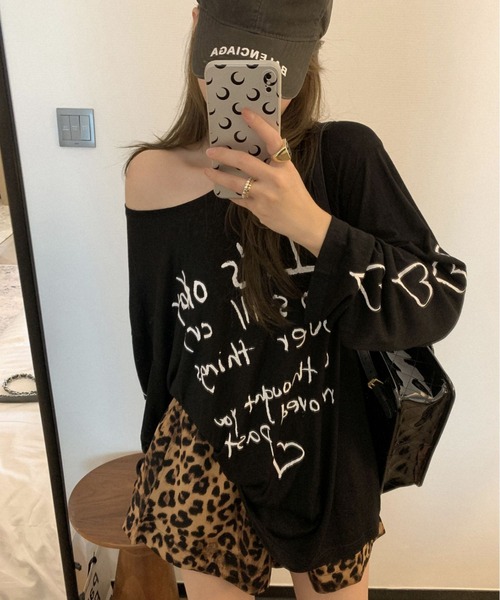 セール】薄手カジュアル風アイスシルク感オーバーサイズプリント