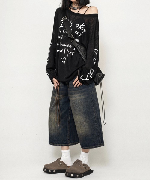 セール】薄手カジュアル風アイスシルク感オーバーサイズプリント