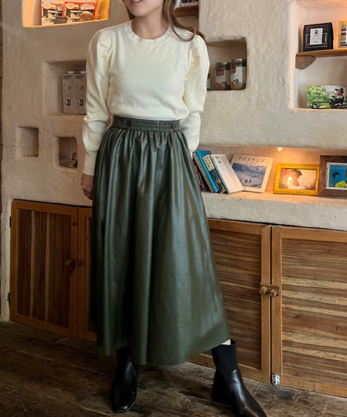 Loco Ocean（ロコオーシャン）の「レザーロングフレアスカート（スカート・レディース・グリーン/モカ・FREE）」の19枚目の写真