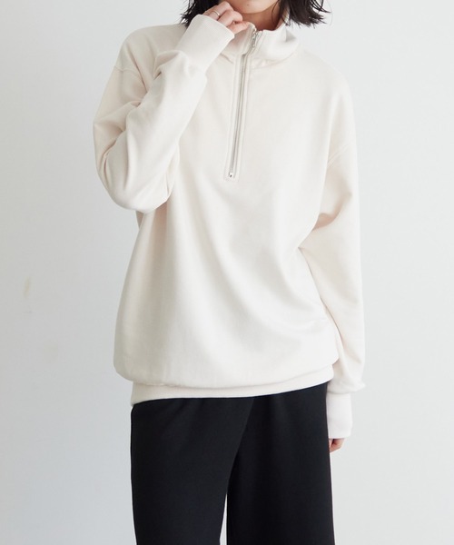 for/c（フォーシー）の「ハーフジップ裏毛スウェット【サスティナブル】（スウェット・レディース・アイボリー/ブラック/ブルー・M/L）」の5枚目の写真