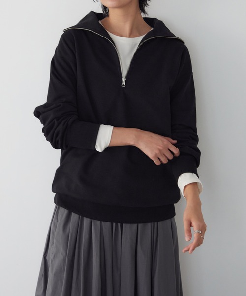 for/c（フォーシー）の「ハーフジップ裏毛スウェット【サスティナブル】（スウェット・レディース・アイボリー/ブラック/ブルー・M/L）」の11枚目の写真