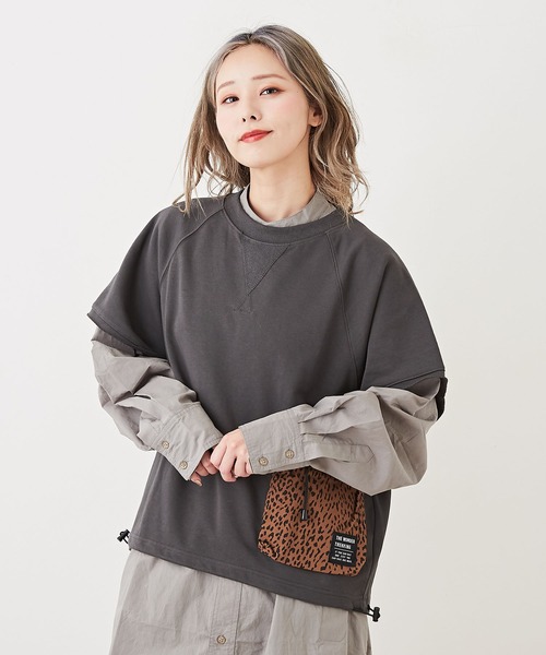 CUBE SUGAR（キューブシュガー）の「GENTIL(ジャンティ)ミニ裏毛スウェットポケットベスト（ベスト・レディース・カーキ/スミクロ/グレイッシュベージュ/オレンジ・M）」の2枚目の写真