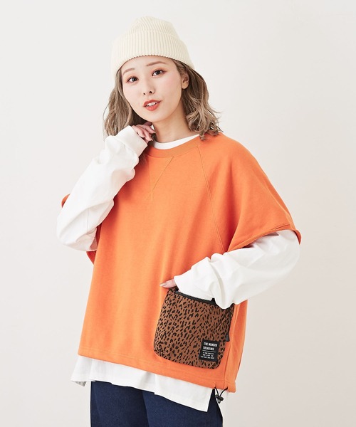 CUBE SUGAR（キューブシュガー）の「GENTIL(ジャンティ)ミニ裏毛スウェットポケットベスト（ベスト・レディース・カーキ/スミクロ/グレイッシュベージュ/オレンジ・M）」の3枚目の写真