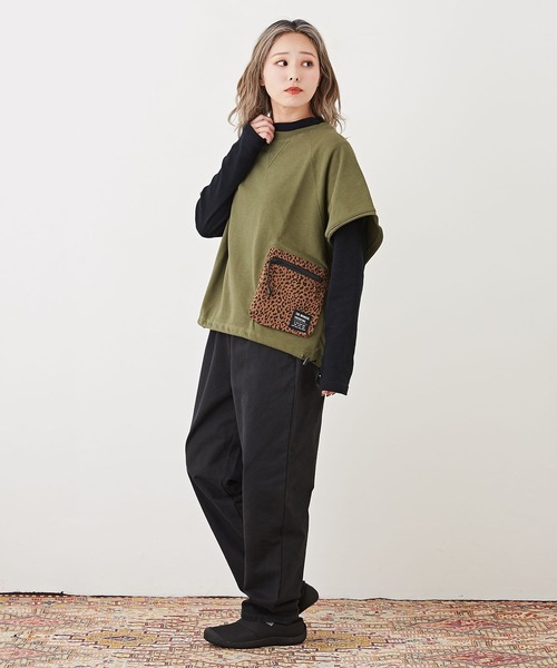 CUBE SUGAR（キューブシュガー）の「GENTIL(ジャンティ)ミニ裏毛スウェットポケットベスト（ベスト・レディース・カーキ/スミクロ/グレイッシュベージュ/オレンジ・M）」の9枚目の写真