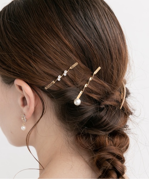 Cupid Heart(キューピッドハート)の「【Cupid Heart】結婚式アクセ!パールピン3本セット【A:ビジュー】(ヘアピン・レディース・シルバー/ゴールド・MEDIUM)」の1枚目の写真