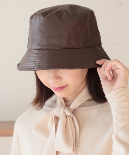 SETUP7（セットアップセブン）の「【SETUP7】PUレザーバケットハット KNF039　※（ハット・レディース・ブラック/ブラウン・FREE）」の3枚目の写真