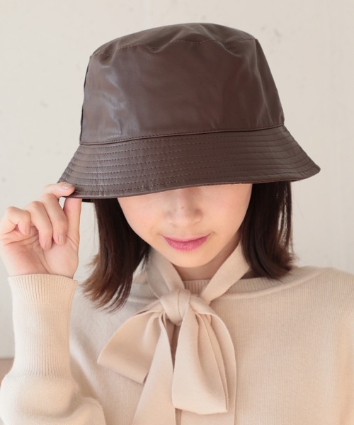 SETUP7（セットアップセブン）の「【SETUP7】PUレザーバケットハット KNF039　※（ハット・レディース・ブラック/ブラウン・FREE）」の4枚目の写真