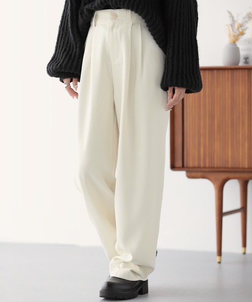 セール】ハイウエストカラータックスラックス（スラックス