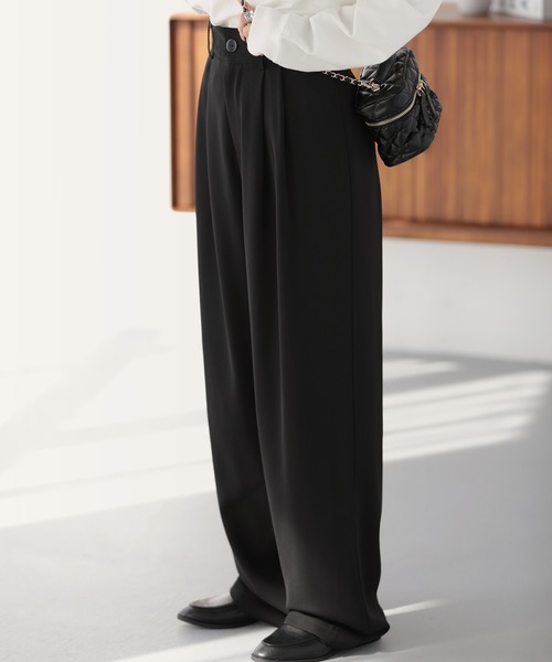 nouvellemoi(ヌーベルモイ)の「ハイウエストカラータックスラックス(スラックス・レディース・ブラック/ライトブラウン/チャコール/ブラウン/ダークベージュ/アイボリー/ミント/ブルー・M/L/S)」の2枚目の写真