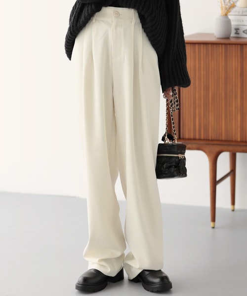 セール】ハイウエストカラータックスラックス（スラックス