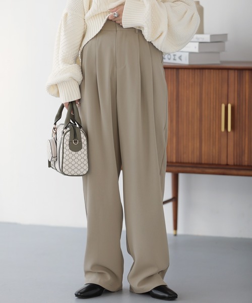 nouvellemoi(ヌーベルモイ)の「ハイウエストカラータックスラックス(スラックス・レディース・ブラック/ライトブラウン/チャコール/ブラウン/ダークベージュ/アイボリー/ミント/ブルー・M/L/S)」の12枚目の写真