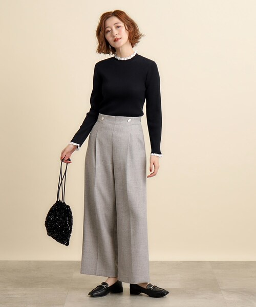 grove(グローブ)の「◆パール調の金縁ボタンがアクセント!タックワイドパンツ(その他パンツ・レディース・グレー/ブルー系その他/アイボリー・02/03/04/01/05)」の5枚目の写真