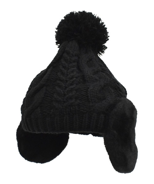 TAO コムデギャルソン ファーボンボンニット帽 ビーニー　黒 耳当て TAO コムデギャルソン ファーボンボンニット帽 ビーニー 黒 耳