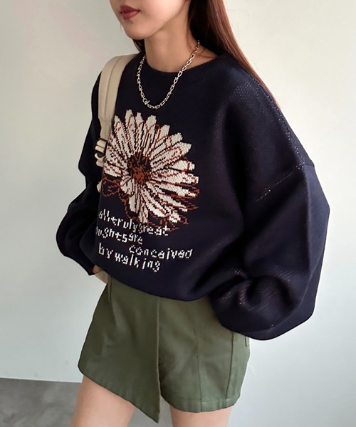 apres jour mignon(アプレジュールミニョン)の「モチーフジャガードニット【ZOZOTOWN限定アイテム】(ニット/セーター・レディース・グレー/ネイビー/アイボリー・X-LARGE/フリー)」の3枚目の写真