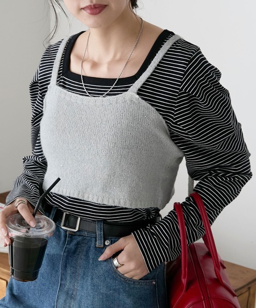 BONLECILL（ボンルシール）の「ラメスパンコールキャミソールニットビスチェ（キャミソール・レディース・ブラック/グレー/ブルー/オフホワイト・FREE）」の13枚目の写真