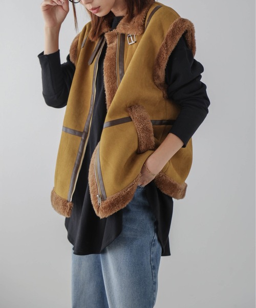 AMELY(エミリー)の「エコファームートンベスト(ベスト・レディース・ベージュ/ブラック/マスタード・フリー)」の19枚目の写真
