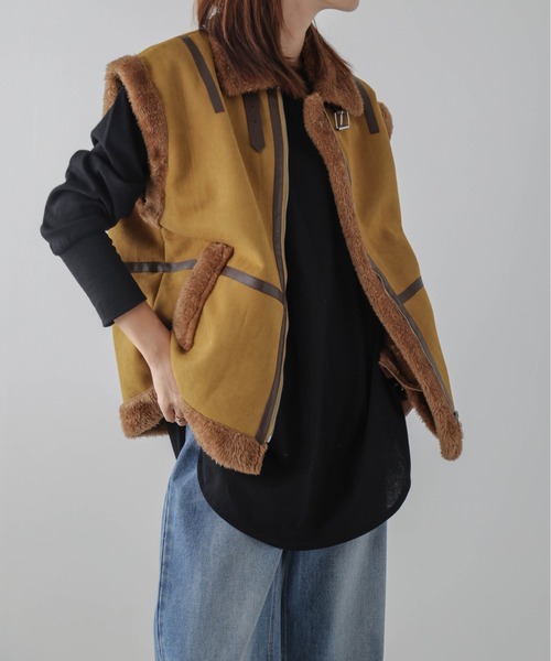 AMELY(エミリー)の「エコファームートンベスト(ベスト・レディース・ベージュ/ブラック/マスタード・フリー)」の20枚目の写真