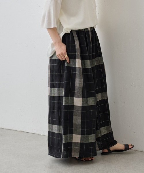 BEARDSLEY（ビアズリー）の「リネンチェックパンツ（その他パンツ・レディース・ベージュ/ブラック・FREE）」の4枚目の写真