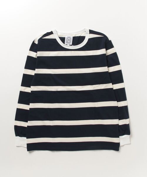 BEAVER(ビーバー)の「B omnivore/ビーオムニボー Fat Border Tee(Tシャツ/カットソー・メンズ・モスグリーン/ネイビー/キャメル/ホワイト・L/M)」の4枚目の写真