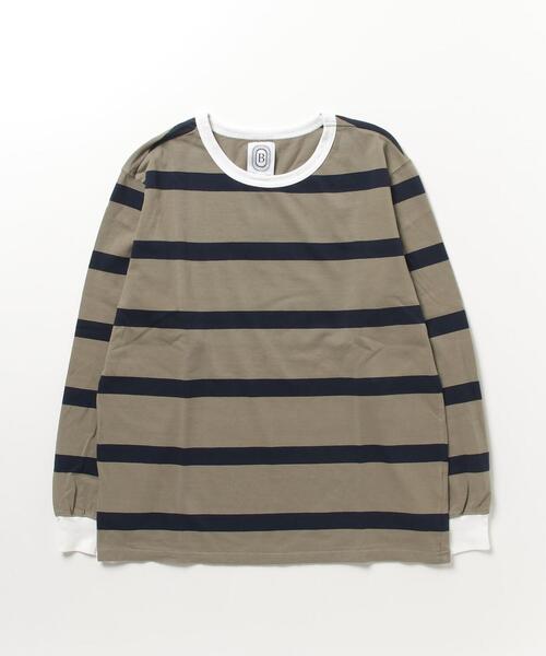 BEAVER(ビーバー)の「B omnivore/ビーオムニボー Fat Border Tee(Tシャツ/カットソー・メンズ・モスグリーン/ネイビー/キャメル/ホワイト・L/M)」の5枚目の写真