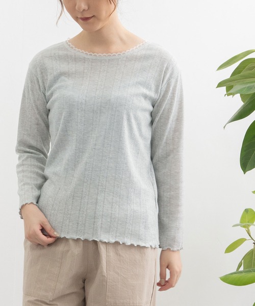 POU DOU DOU(プードゥドゥ)の「パターンメッシュトップス(Tシャツ/カットソー・レディース・ライトブルー/アイボリー/グレー・3)」の2枚目の写真