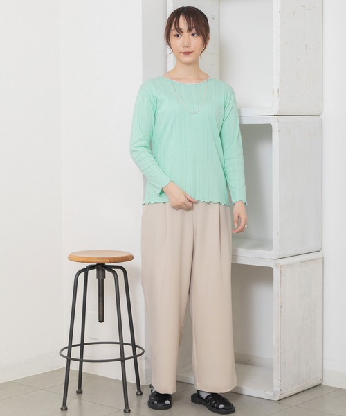 POU DOU DOU(プードゥドゥ)の「パターンメッシュトップス(Tシャツ/カットソー・レディース・ライトブルー/アイボリー/グレー・3)」の16枚目の写真