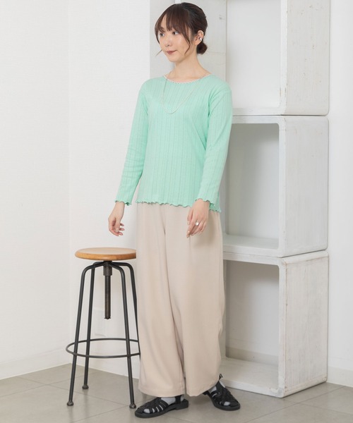 POU DOU DOU(プードゥドゥ)の「パターンメッシュトップス(Tシャツ/カットソー・レディース・ライトブルー/アイボリー/グレー・3)」の17枚目の写真