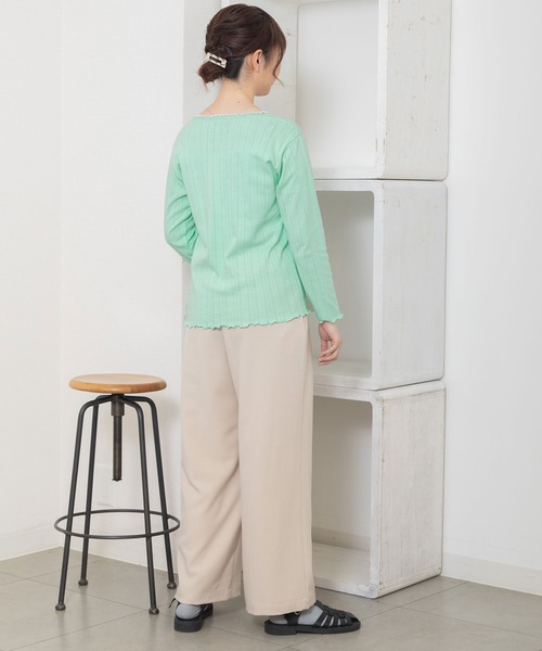 POU DOU DOU(プードゥドゥ)の「パターンメッシュトップス(Tシャツ/カットソー・レディース・ライトブルー/アイボリー/グレー・3)」の18枚目の写真