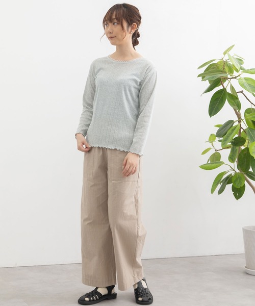 POU DOU DOU(プードゥドゥ)の「パターンメッシュトップス(Tシャツ/カットソー・レディース・ライトブルー/アイボリー/グレー・3)」の5枚目の写真