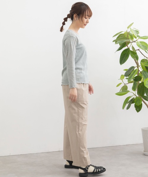 POU DOU DOU(プードゥドゥ)の「パターンメッシュトップス(Tシャツ/カットソー・レディース・ライトブルー/アイボリー/グレー・3)」の7枚目の写真