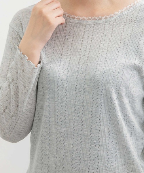 POU DOU DOU(プードゥドゥ)の「パターンメッシュトップス(Tシャツ/カットソー・レディース・ライトブルー/アイボリー/グレー・3)」の8枚目の写真