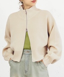 tiptop | [丈が選べる]畦編みダブルジップブルゾン(カーディガン/ボレロ)