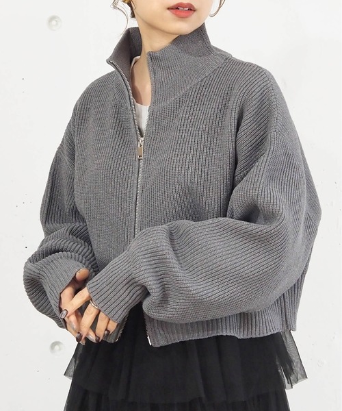 tiptop（ティップトップ）の「[丈が選べる]畦編みダブルジップブルゾン