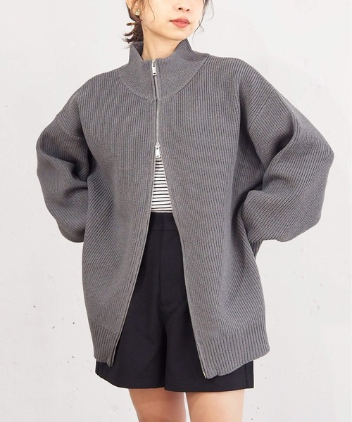 tiptop（ティップトップ）の「[丈が選べる]畦編みダブルジップブルゾン（カーディガン/ボレロ・レディース・ホワイト系その他/アイボリー/ブラック/グレー系その他/ブラック系その他/チャコールグレー・SHORT/FREE）」の16枚目の写真