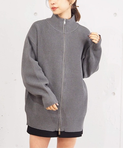 tiptop（ティップトップ）の「[丈が選べる]畦編みダブルジップブルゾン（カーディガン/ボレロ・レディース・ホワイト系その他/アイボリー/ブラック/グレー系その他/ブラック系その他/チャコールグレー・SHORT/FREE）」の13枚目の写真