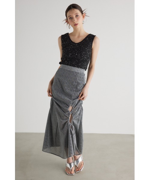 rienda（リエンダ）の「スパンコールVネックニットトップス 夏服（ニット/セーター・レディース・ホワイト/ブラック/ブルー/オレンジ系その他・FREE）」の6枚目の写真