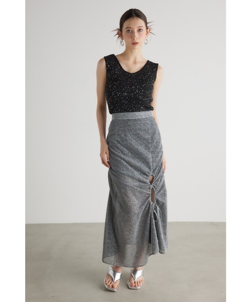 rienda（リエンダ）の「スパンコールVネックニットトップス 夏服（ニット/セーター・レディース・ホワイト/ブラック/ブルー/オレンジ系その他・FREE）」の7枚目の写真