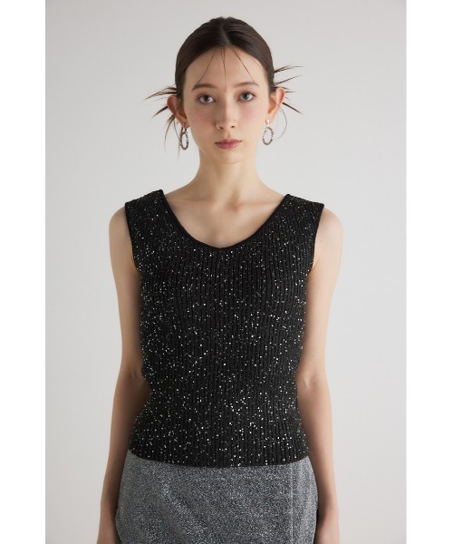 rienda（リエンダ）の「スパンコールVネックニットトップス 夏服（ニット/セーター・レディース・ホワイト/ブラック/ブルー/オレンジ系その他・FREE）」の8枚目の写真