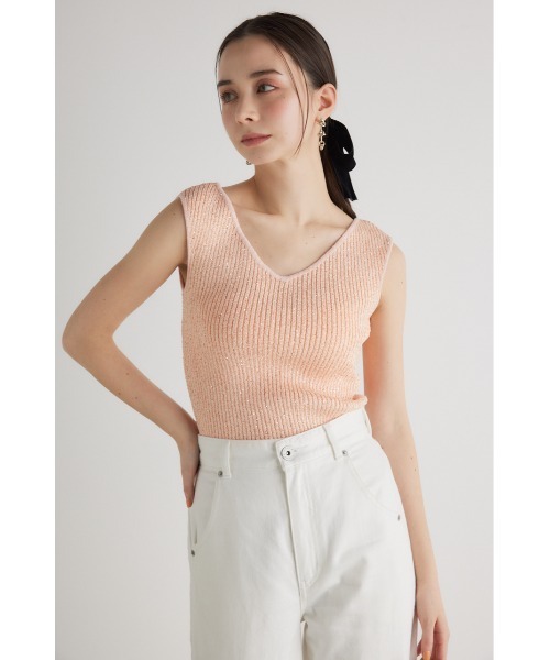 rienda（リエンダ）の「スパンコールVネックニットトップス 夏服（ニット/セーター・レディース・ホワイト/ブラック/ブルー/オレンジ系その他・FREE）」の10枚目の写真