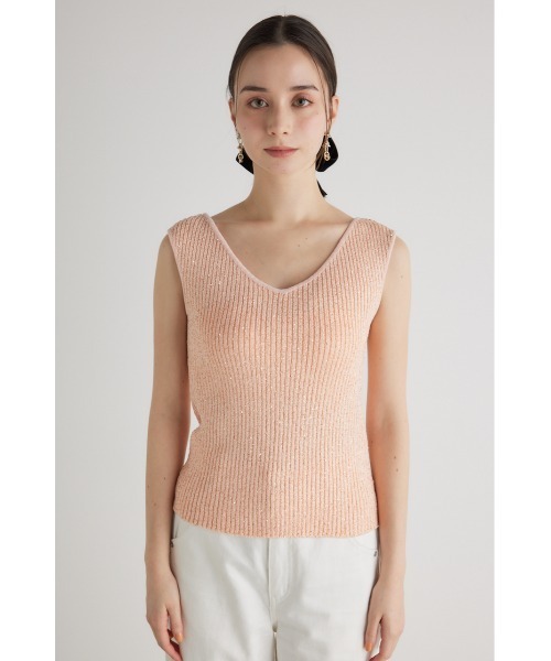 rienda（リエンダ）の「スパンコールVネックニットトップス 夏服（ニット/セーター・レディース・ホワイト/ブラック/ブルー/オレンジ系その他・FREE）」の13枚目の写真