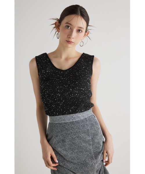 rienda（リエンダ）の「スパンコールVネックニットトップス 夏服（ニット/セーター・レディース・ホワイト/ブラック/ブルー/オレンジ系その他・FREE）」の15枚目の写真