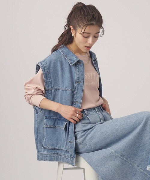 Cutie Blonde（キューティーブロンド）の「◆【洗える】即、こなれ見え。デニムミリタリーベスト（ベスト・レディース・ライトブルー/ブラック/ブルー・00）」の2枚目の写真