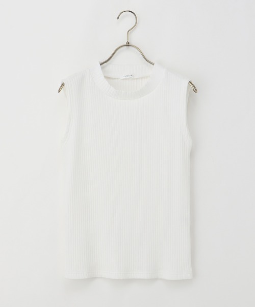 Honeys（ハニーズ）の「ハイネックテレコタンクトップ（タンクトップ・レディース・ダークベージュ/コーラルピンク/ライトカーキ/ブラック/オフホワイト/イエロー系その他・S/M/L/LL）」の2枚目の写真