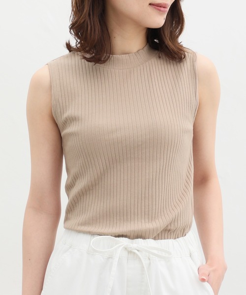 Honeys（ハニーズ）の「ハイネックテレコタンクトップ（タンクトップ・レディース・ダークベージュ/コーラルピンク/ライトカーキ/ブラック/オフホワイト/イエロー系その他・S/M/L/LL）」の3枚目の写真