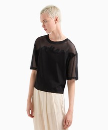 ARMANI EXCHANGE | 【A|X アルマーニ エクスチェンジ】デコルテメッシュ　半袖クルーネッククロップドTシャツ/CROPPED(Tシャツ/カットソー)