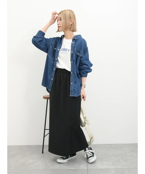 Samansa Mos2 blue（サマンサモスモスブルー）の「膨れジャカードナロースカート（スカート・レディース・ブラック/ブルー/グレー/キナリ・F）」の14枚目の写真