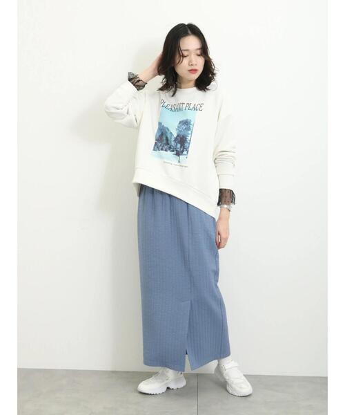 Samansa Mos2 blue（サマンサモスモスブルー）の「膨れジャカードナロースカート（スカート・レディース・ブラック/ブルー/グレー/キナリ・F）」の18枚目の写真