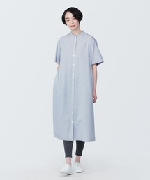 婦人　涼感　ブロードスタンドカラー半袖ワンピース