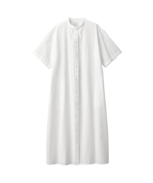 無印良品(ムジルシリョウヒン)の「婦人 涼感 ブロードスタンドカラー半袖ワンピース(ワンピース・レディース・ホワイト/ブルー系9/ブラック・XL/L/M/S/XS)」の9枚目の写真