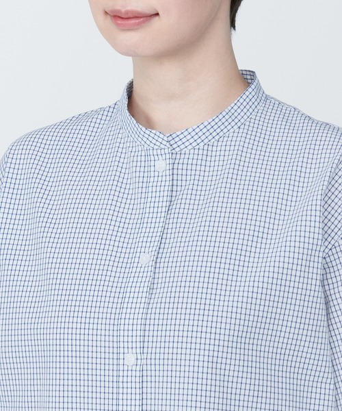 無印良品(ムジルシリョウヒン)の「婦人 涼感 ブロードスタンドカラー半袖ワンピース(ワンピース・レディース・ホワイト/ブルー系9/ブラック・XL/L/M/S/XS)」の21枚目の写真